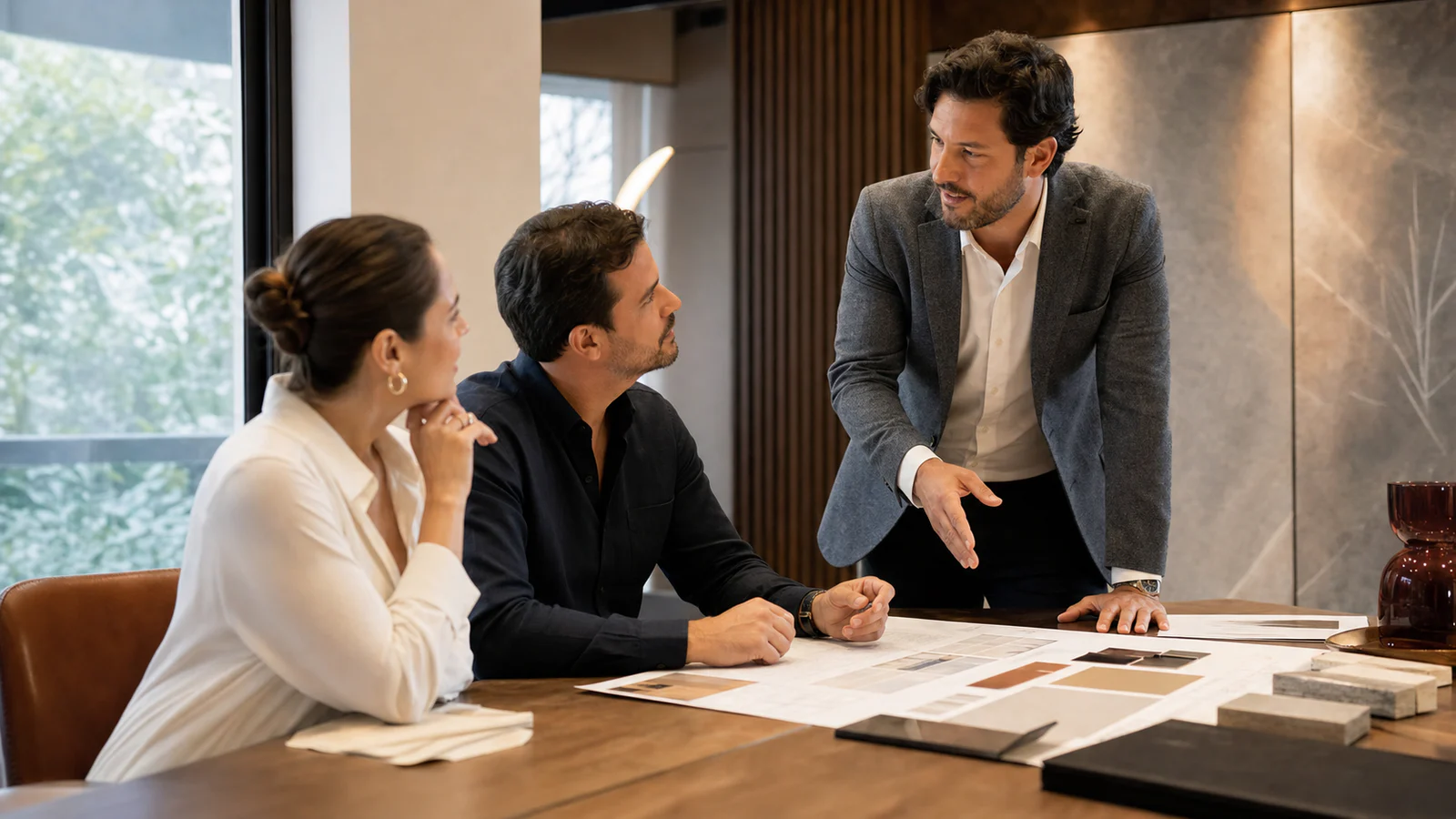 Consultor apresentando uma proposta comercial a empresários